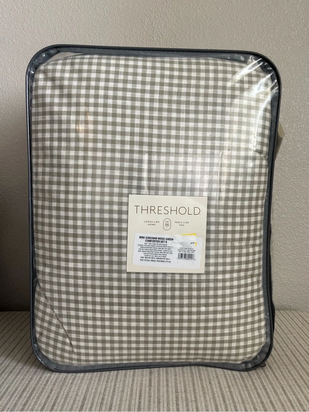 NWT King Mini Gingham Comforter and Sham Set Moss Green - Threshold
